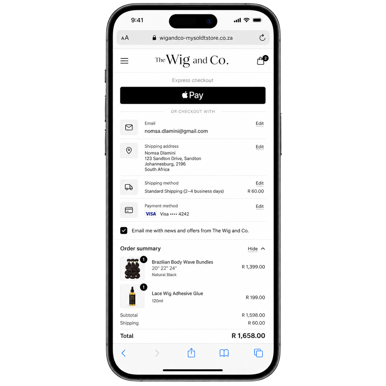 Mobile SOLDT checkout on a South African storefront